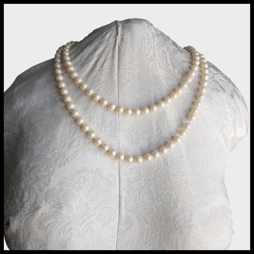 Classic Long Faux Pearl Necklace